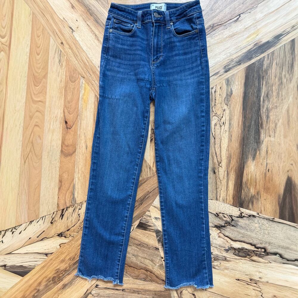 PAIGE Hoxton Straight Ankle Jeans Lora Raw Hem Stretch 25 High Rise